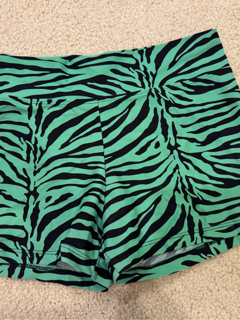 Green Zebra Print Women's Athletic Spandex Shorts